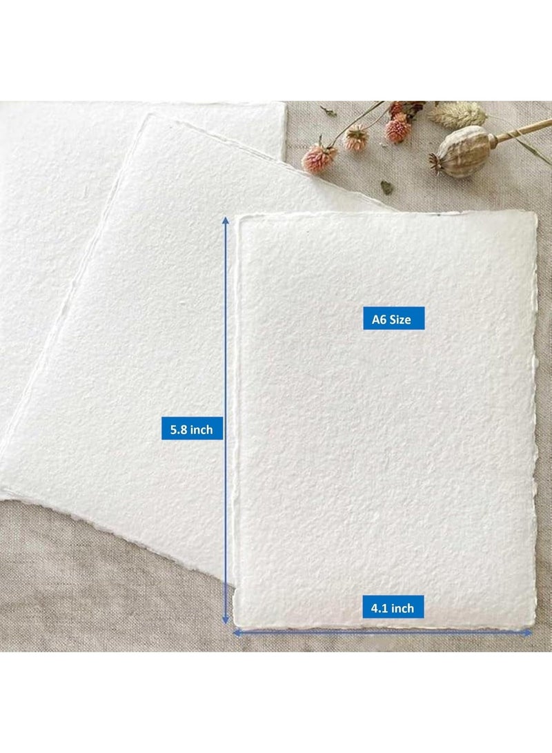 KhpalKar 30 Sheets Cotton Paper A6 Size 300 GSM Handmade Deckle Edge White Color 100% Cotton Ecologically for Greetings Cards Invitations Calligraphy Wedding Stationery and Painting - Image 2